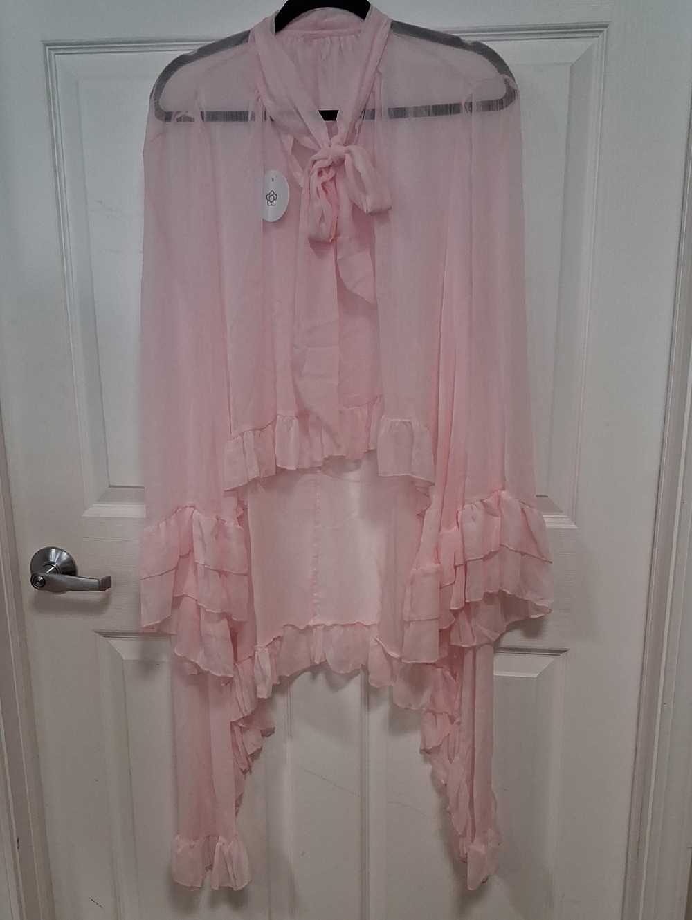Chiffon Ruffle Tie-Neck Blouse in Light Pink